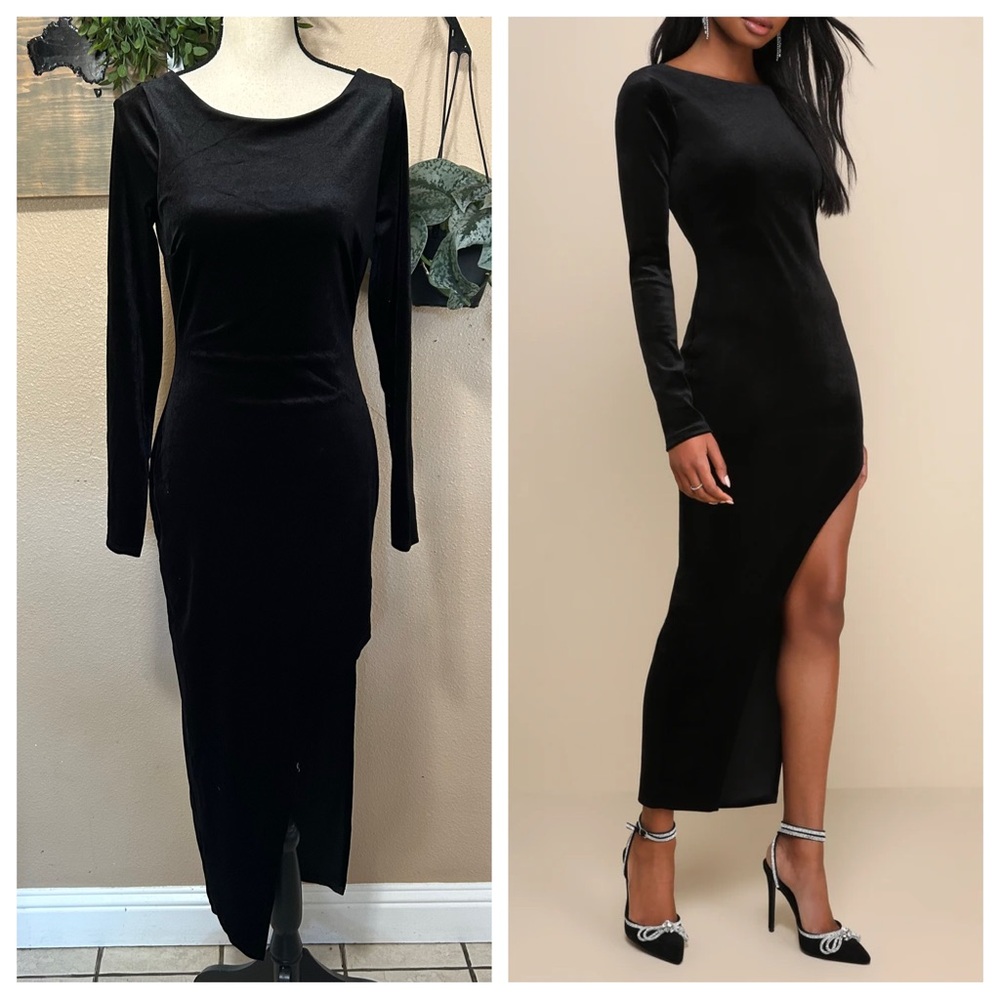 Dreaming About You Black Velvet Long Sleeve Maxi Dress